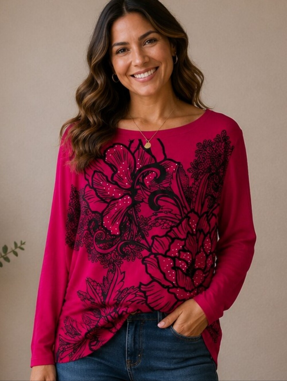 Karen Scott Pink Floral Long Sleeve Top